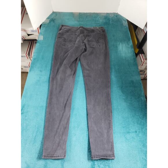 American Eagle Jeans Size 10 Long Womens Black Stretch Pants Mid Rise Jegging - Picture 11 of 13